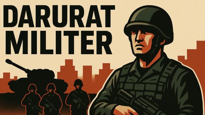 ILUSTRASI Darurat Militer - Gambar ilustrasi darurat militer hasil buatkan AI ChatGP (1/9/2025). Ini arti darurat militer dan dampaknya bagi masyarakat.