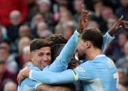 Pemain Manchester City merayakan kemenangan dalam laga Liga Inggris