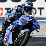 Pembalap MotoGP Alex Marquez saat memacu motornya di lintasan balap