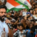 Petugas kepolisian India mengamankan situasi di New Delhi jelang unjuk rasa.