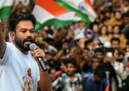 Petugas kepolisian India mengamankan situasi di New Delhi jelang unjuk rasa.